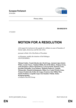 En En Motion for a Resolution