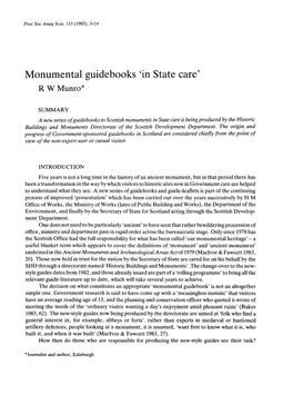 Monumental Guidebooks 'In State Care' R W Munro*