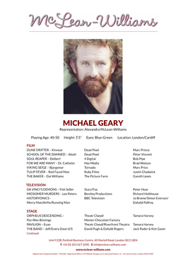 MICHAEL GEARY Representation: Alexandra Mclean-Williams