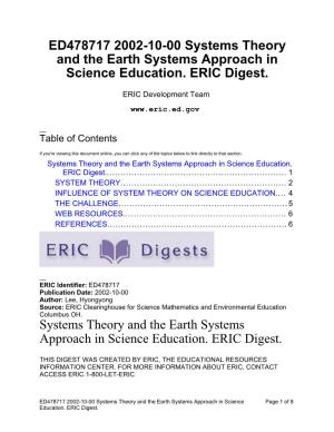 Systems Theory and the Earth Systems Approach in Science Education