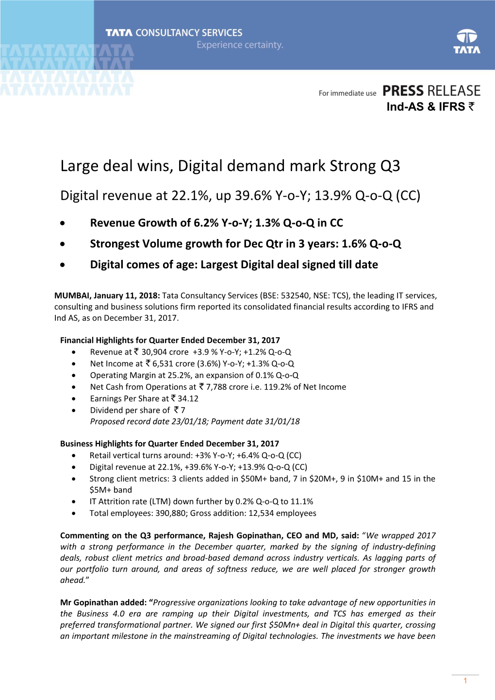 Large Deal Wins, Digital Demand Mark Strong Q3