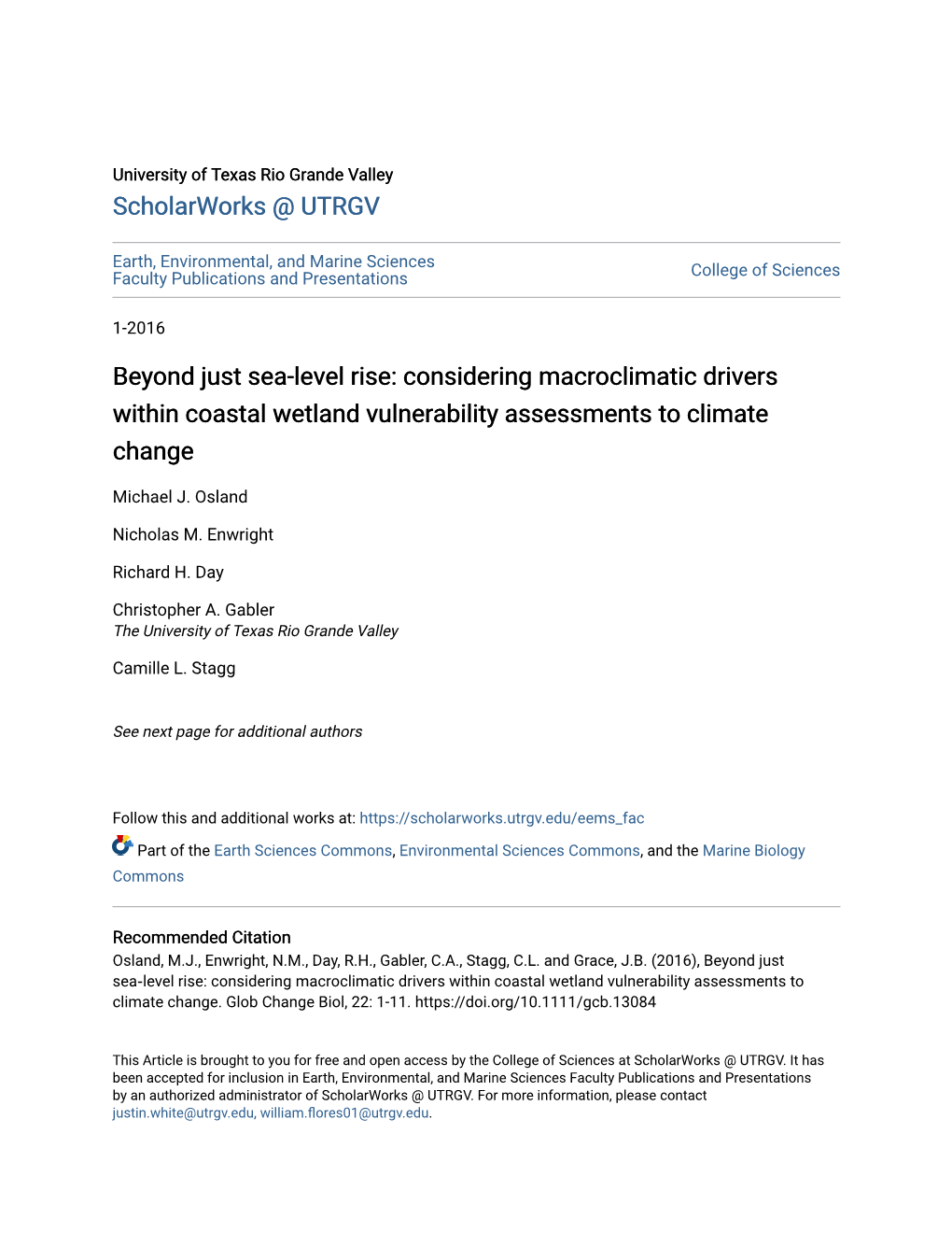 Considering Macroclimatic Drivers Within Coastal Wetland Vulnerability Assessments to Climate Change