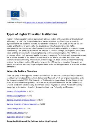 Types of Higher Education Institutions