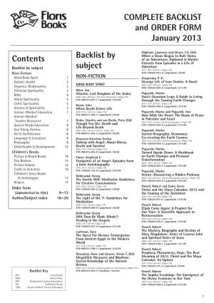 COMPLETE BACKLIST and ORDER FORM January 2013 Backlist By