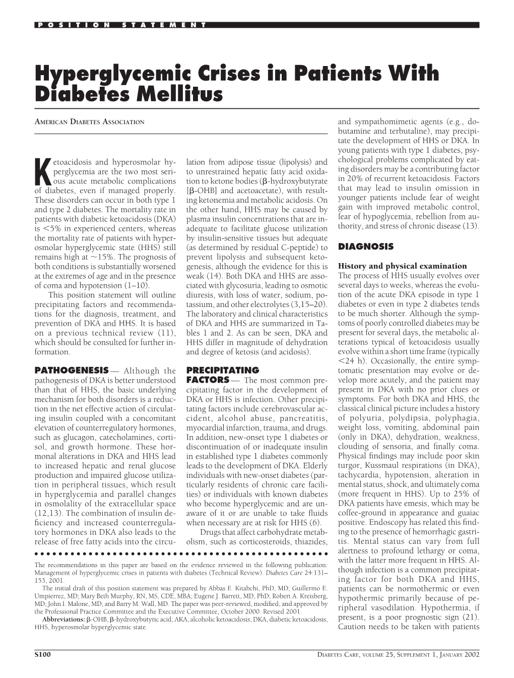 Hyperglycemic Crises in Patients with Diabetes Mellitus