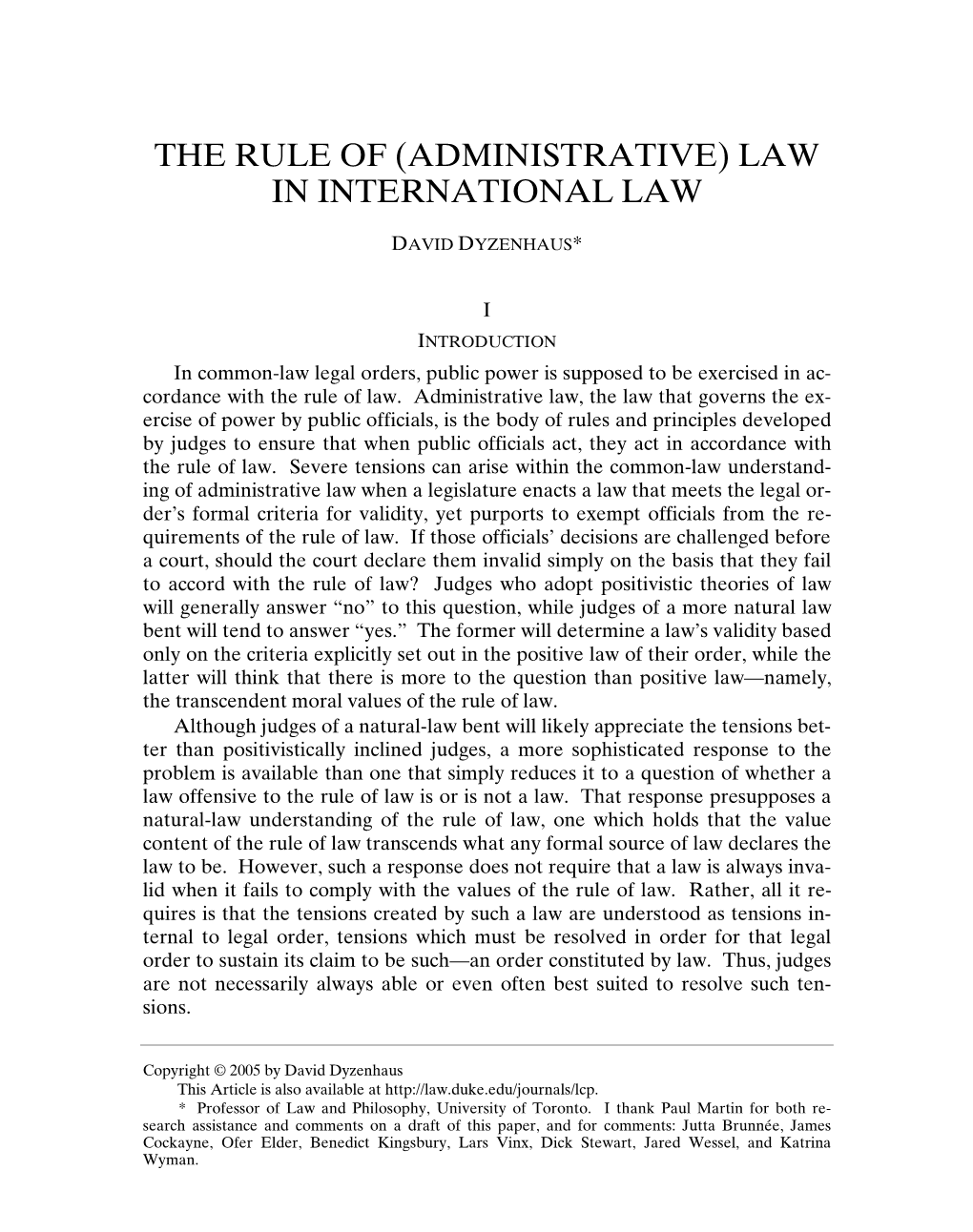 The Rule of (Administrative) Law in International Law