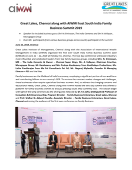 Great Lakes, Chennai Along with AIWMI Host South India Family Business Summit 2019