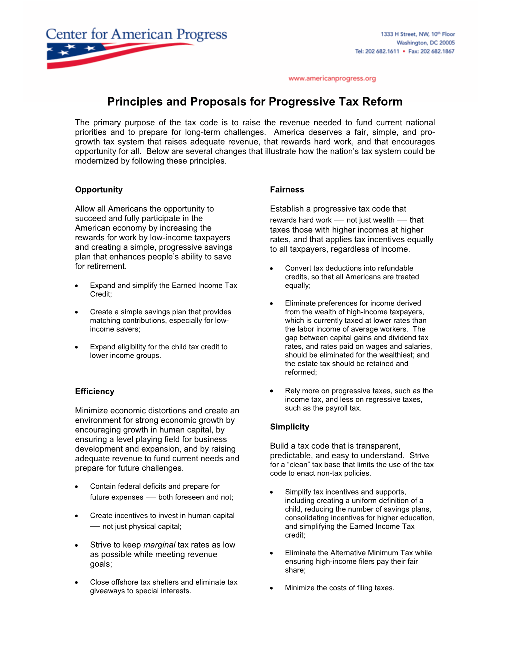 Principles for Progressive Tax Refom