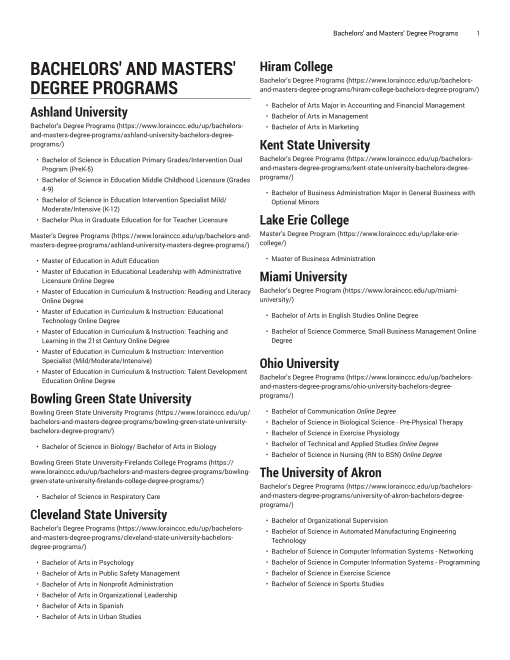 Bachelors' and Masters' Degree Programs 1