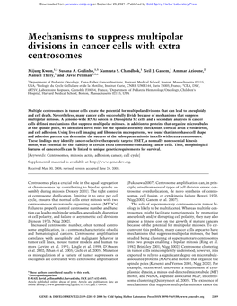 Mechanisms to Suppress Multipolar Divisions in Cancer Cells with Extra Centrosomes