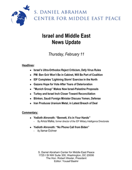 Israel and Middle East News Update Thursday, February 11