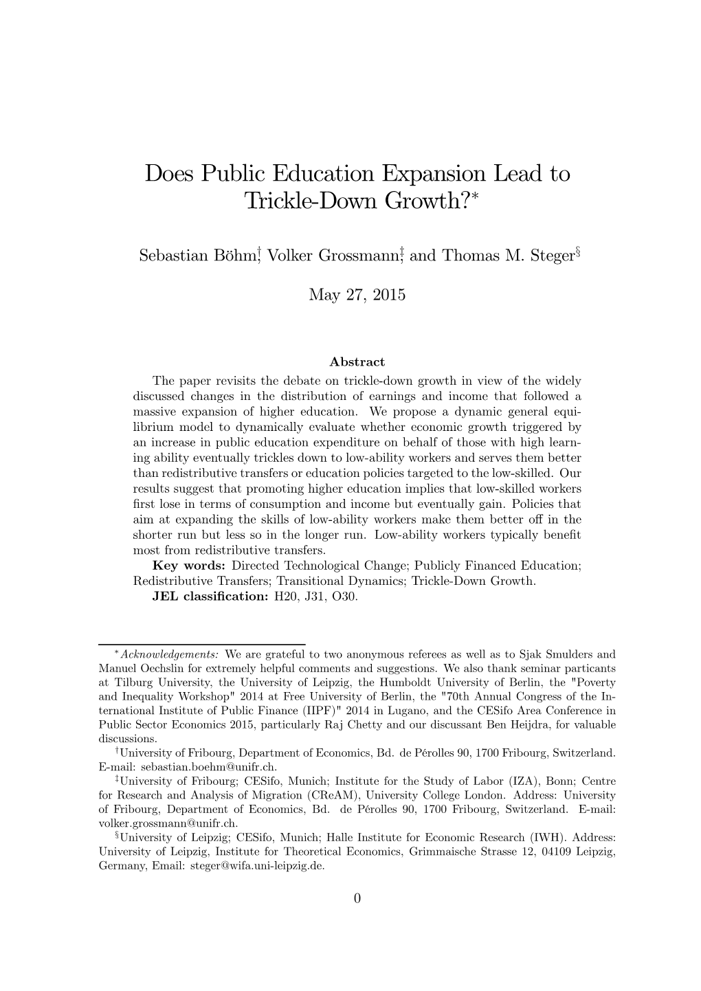 Does Public Education Expansion Lead to Trickle-Down Growth?∗