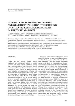 Diversity of Spawning Migration and Genetic Population Structuring of Atlantic Salmon, Salmo Salar in the Varzuga River