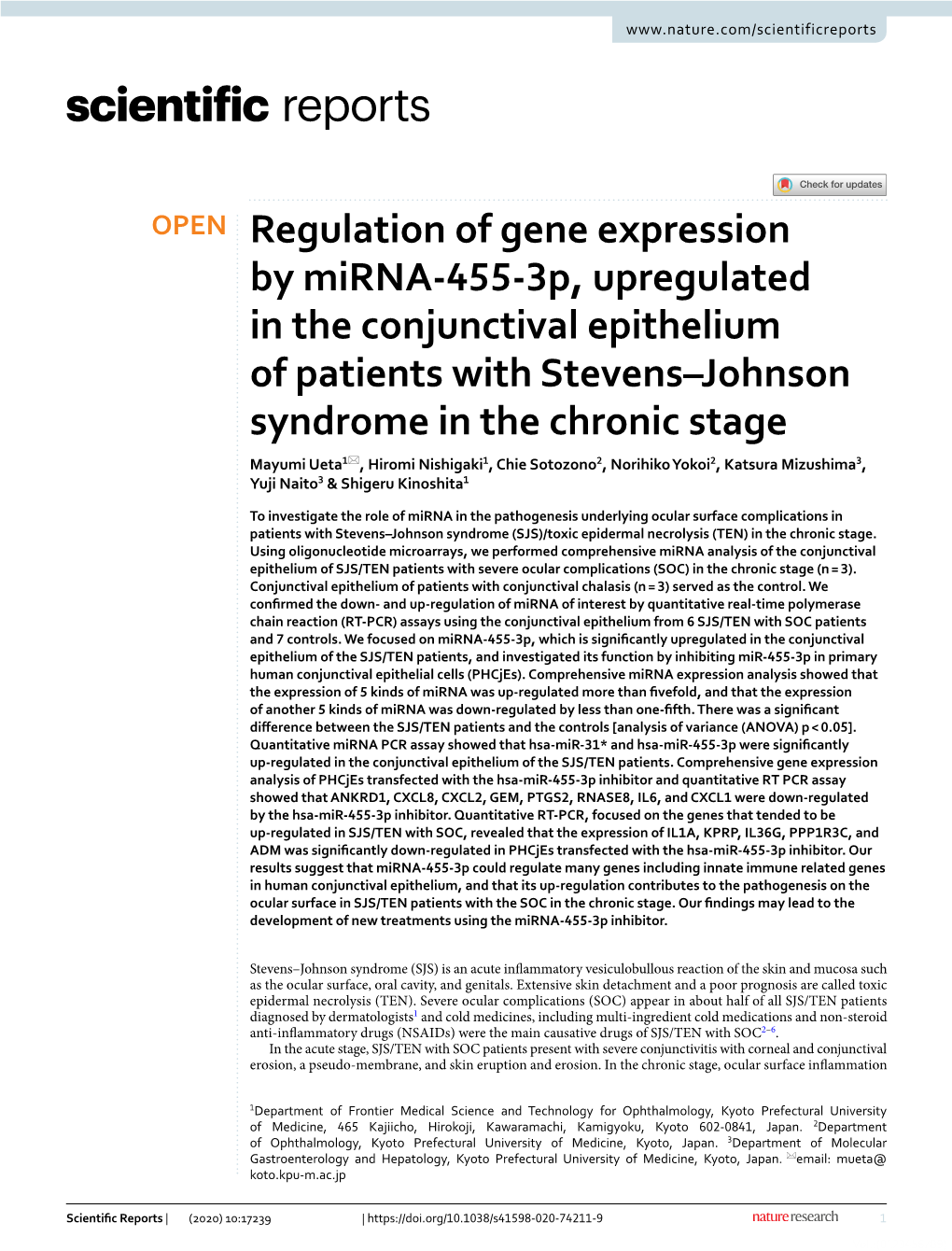 Regulation of Gene Expression by Mirna-455-3P, Upregulated in The