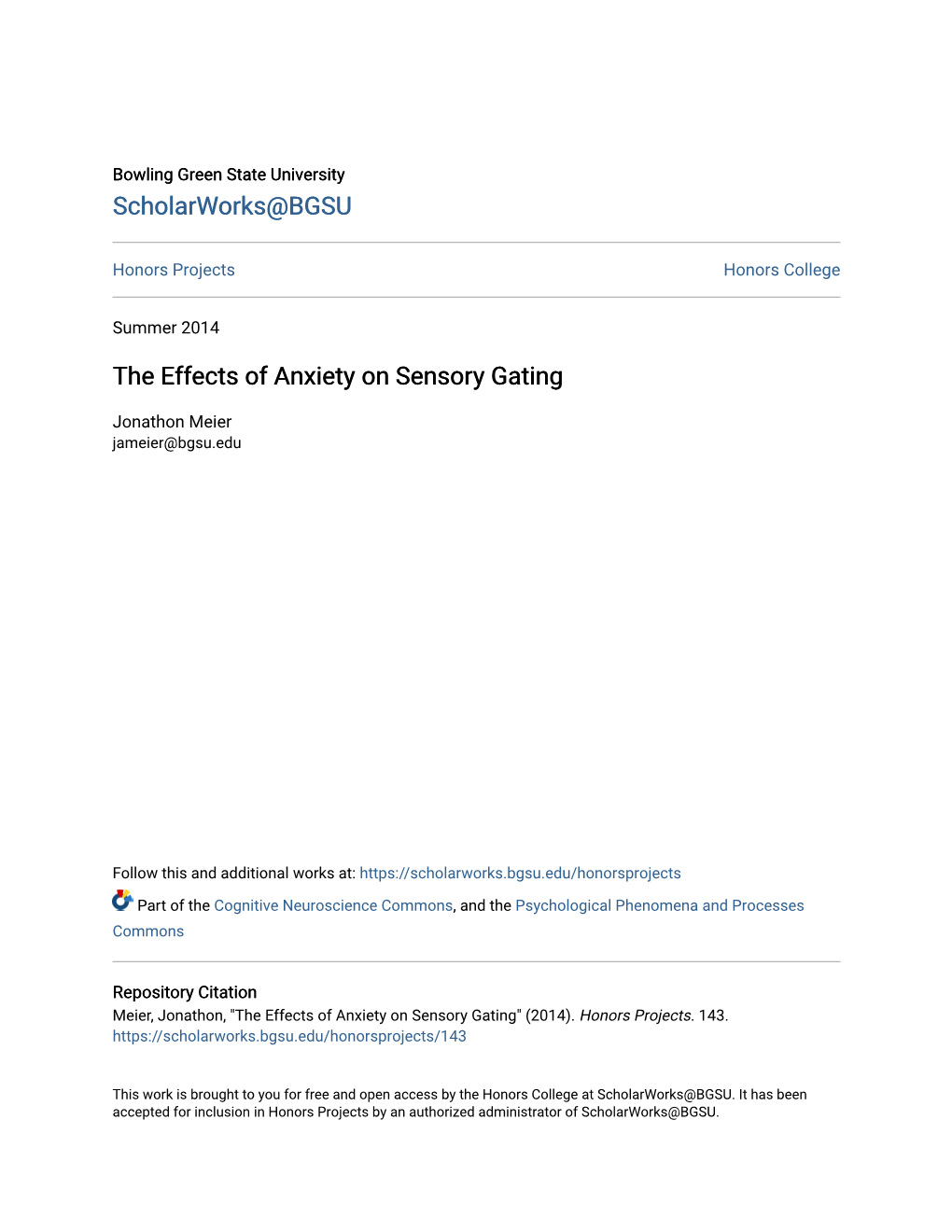 The Effects of Anxiety on Sensory Gating