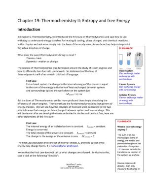 Chapter 19: Thermochemistry II: Entropy and Free Energy Introduction