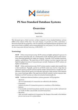 PS Non-Standard Database Systems Overview