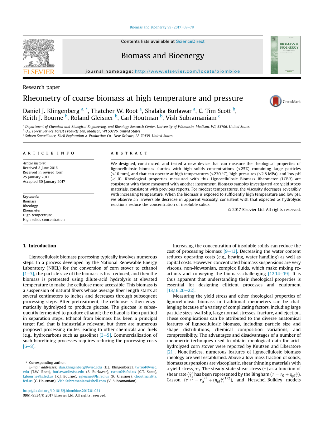 Rheometry of Coarse Biomass at High Temperature and Pressure