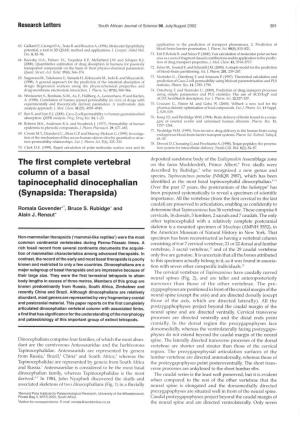 The First Complete Vertebral Column of a Basal Tapinocephalid Dinocephalian