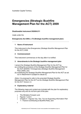 Emergencies (Strategic Bushfire Management Plan for the ACT) 2009