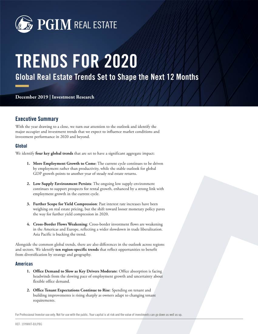 TRENDS for 2020 Global Real Estate Trends Set to Shape the Next 12 Months