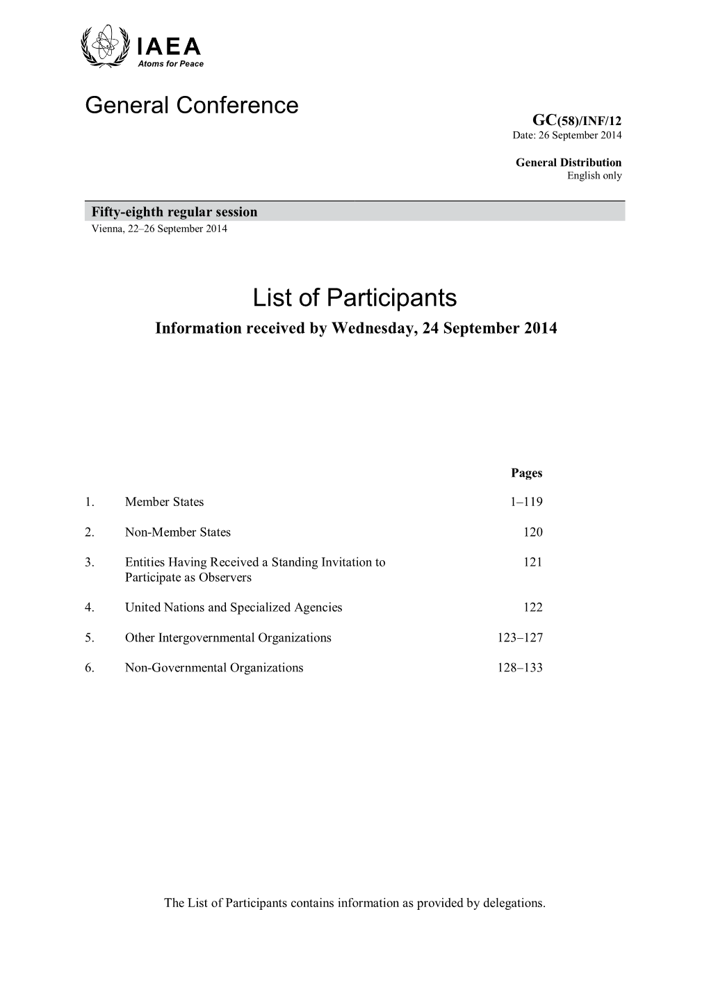 List of Participants Information Received by Wednesday, 24 September 2014