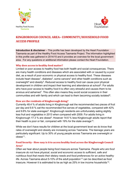 Kingborough Council Area– Community/Household Food Access Profile