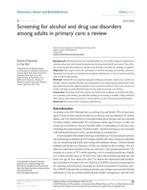 Screening for Alcohol and Drug Use Disorders Among Adults in Primary Care: a Review