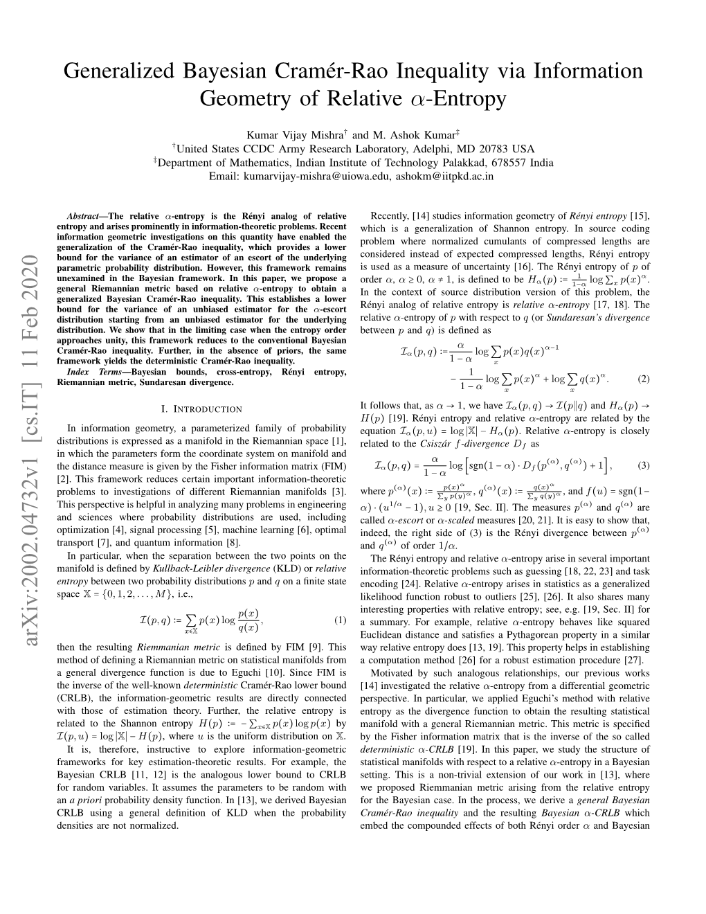 Generalized Bayesian Cramér-Rao Inequality Via Information Geometry of Relative Α-Entropy