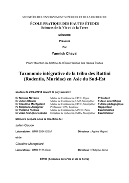 Taxonomie Intégrative De La Tribu Des Rattini (Rodentia, Muridae) En Asie Du Sud-Est