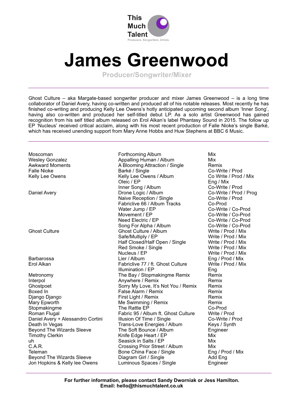 James Greenwood CV