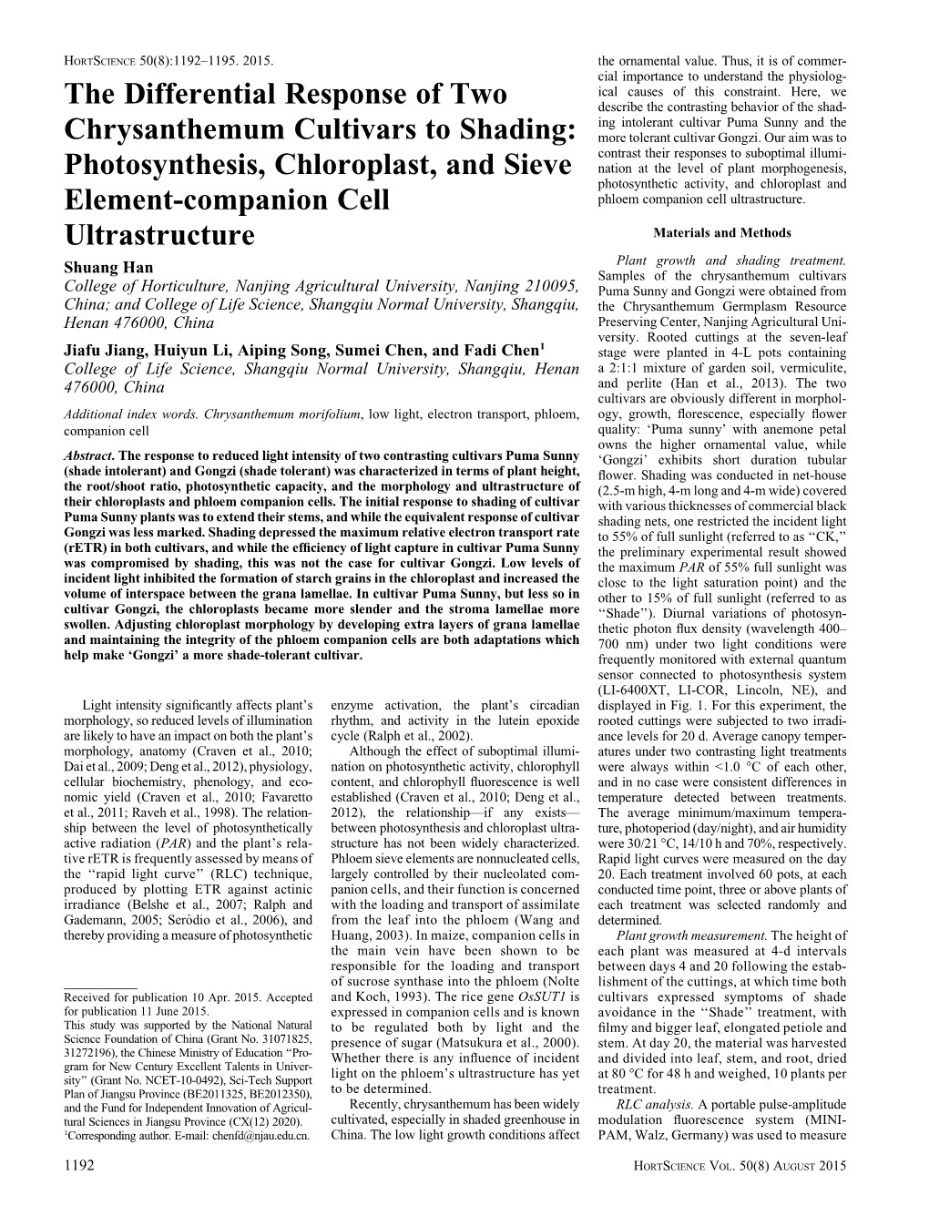 Photosynthesis, Chloroplast, and Sieve Element-Companion Ce