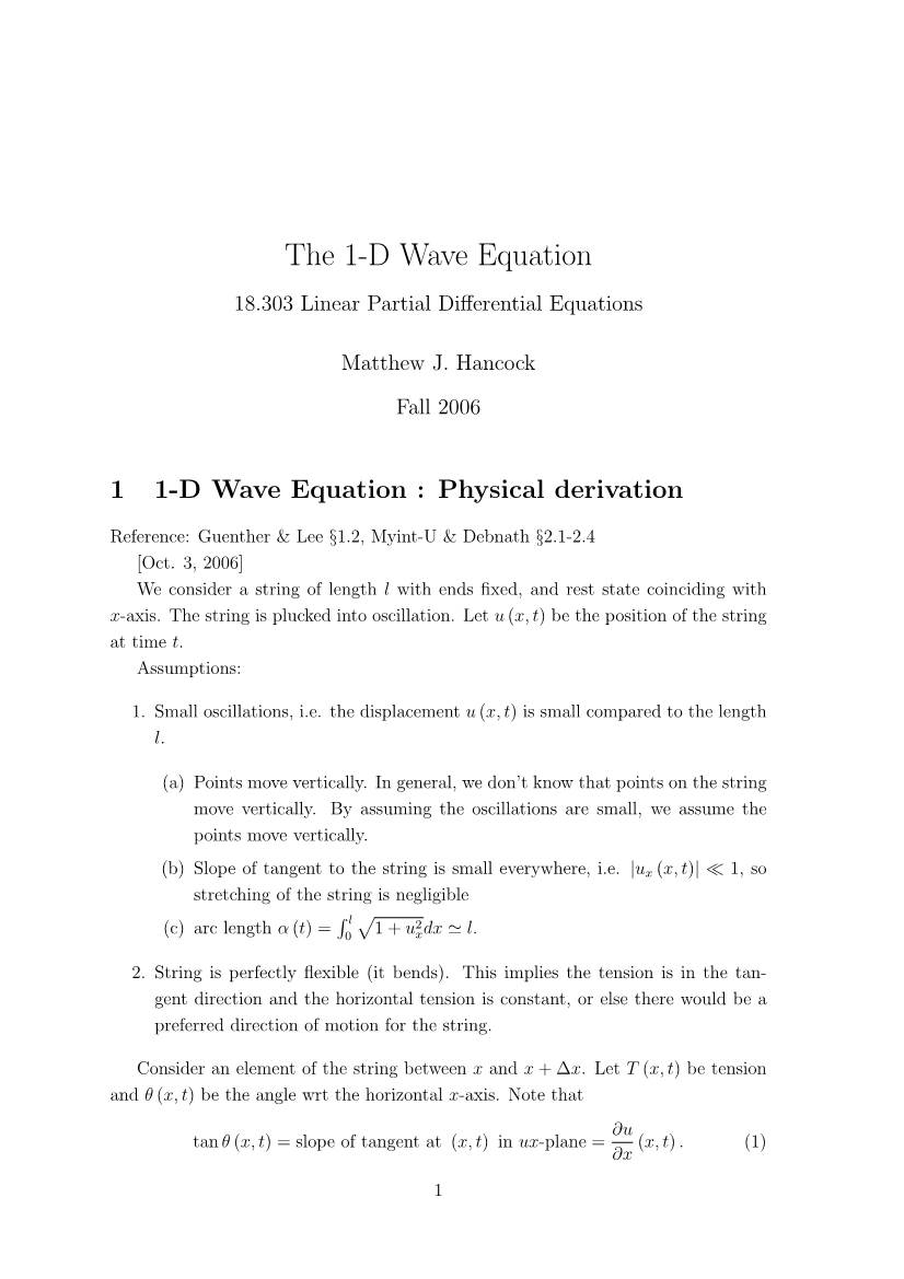 The 1-D Wave Equation