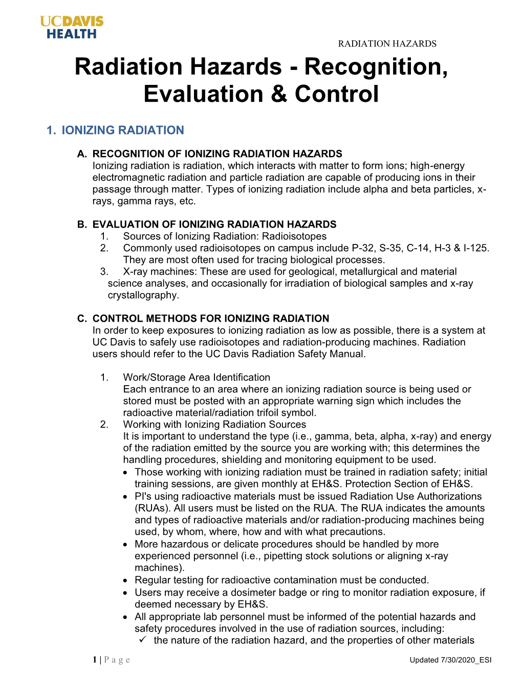 RADIATION HAZARDS Radiation Hazards - Recognition, Evaluation & Control