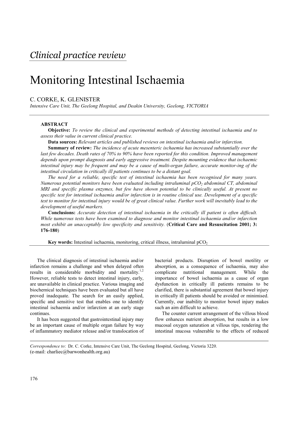 Monitoring Intestinal Ischaemia