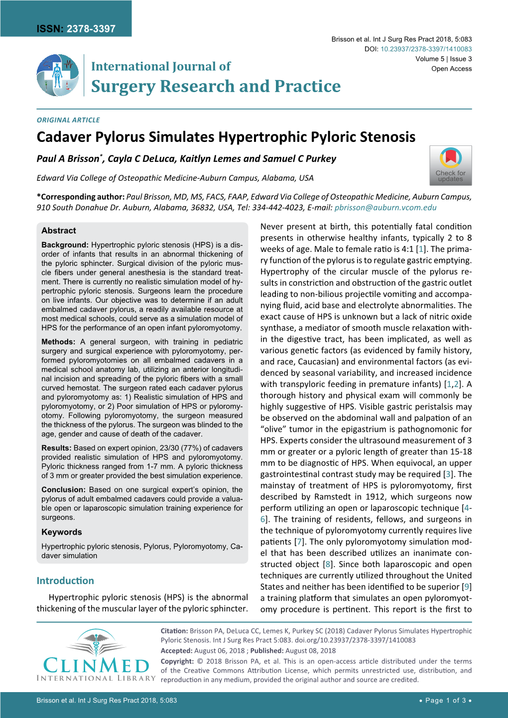 Cadaver Pylorus Simulates Hypertrophic Pyloric Stenosis