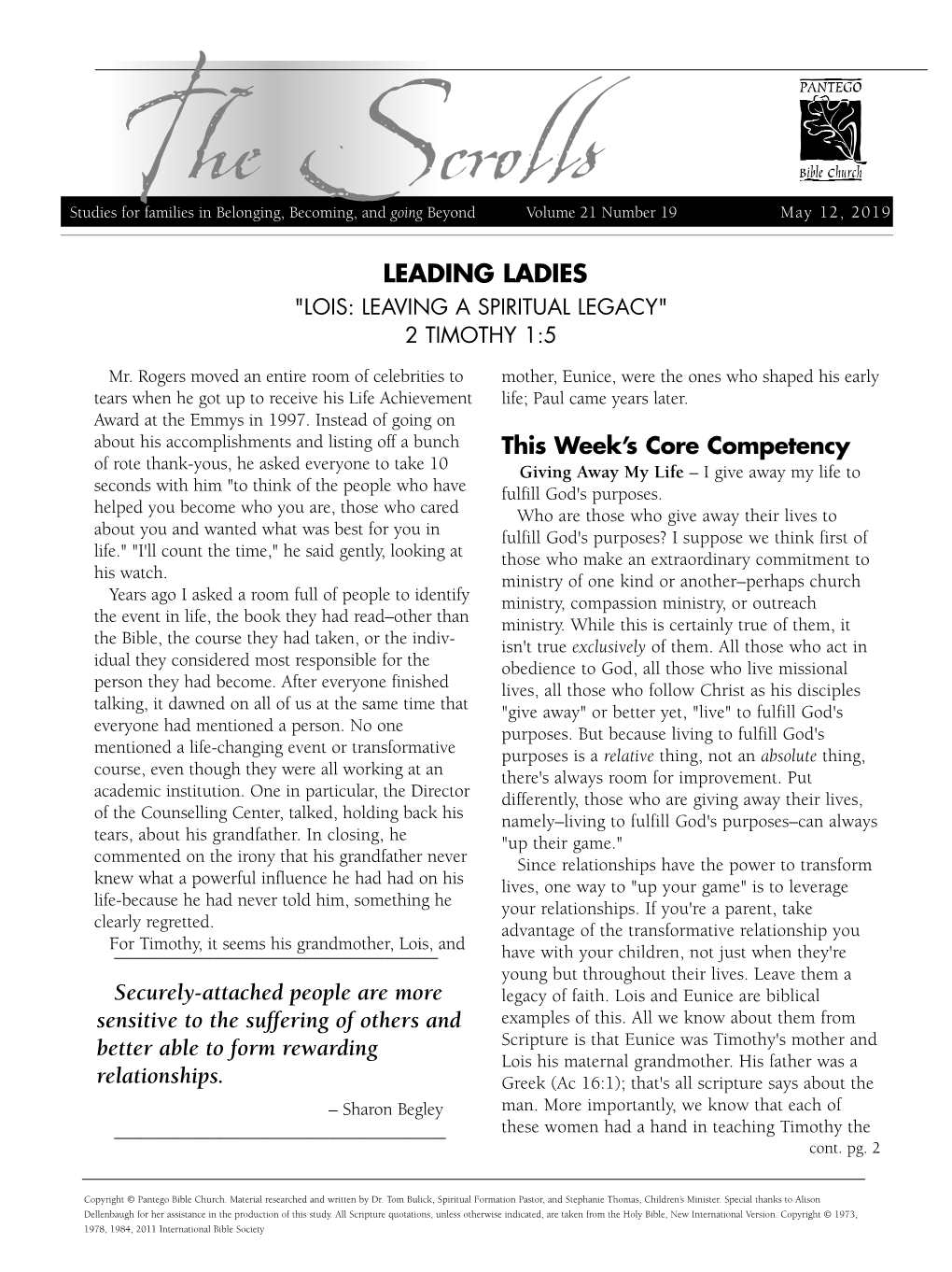 Leading Ladies "Lois: Leaving a Spiritual Legacy" 2 Timothy 1:5