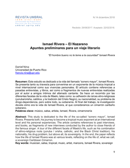 Ismael Rivera – El Nazareno Apuntes Preliminares Para Un Viaje Literario