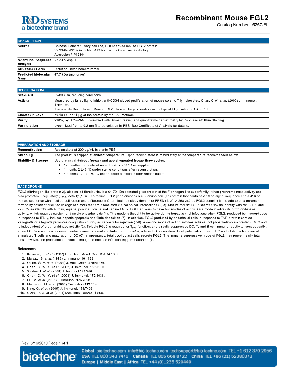 Recombinant Mouse FGL2 Catalog Number: 5257-FL