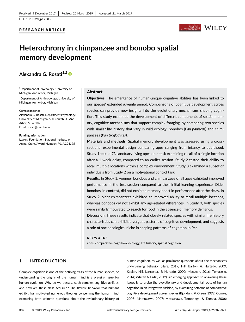 Heterochrony in Chimpanzee and Bonobo Spatial Memory Development