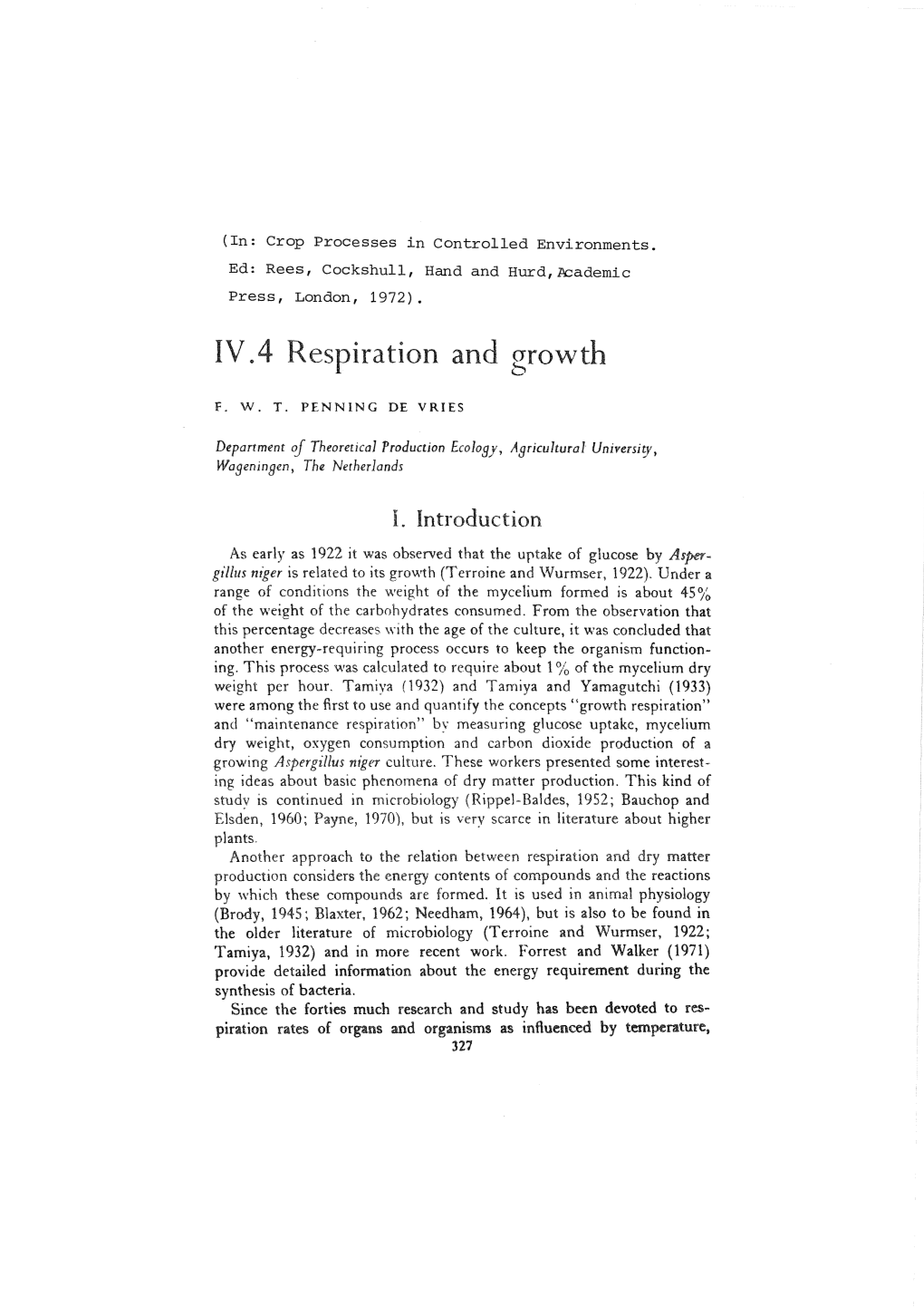 IV .4 Respiration and Growth