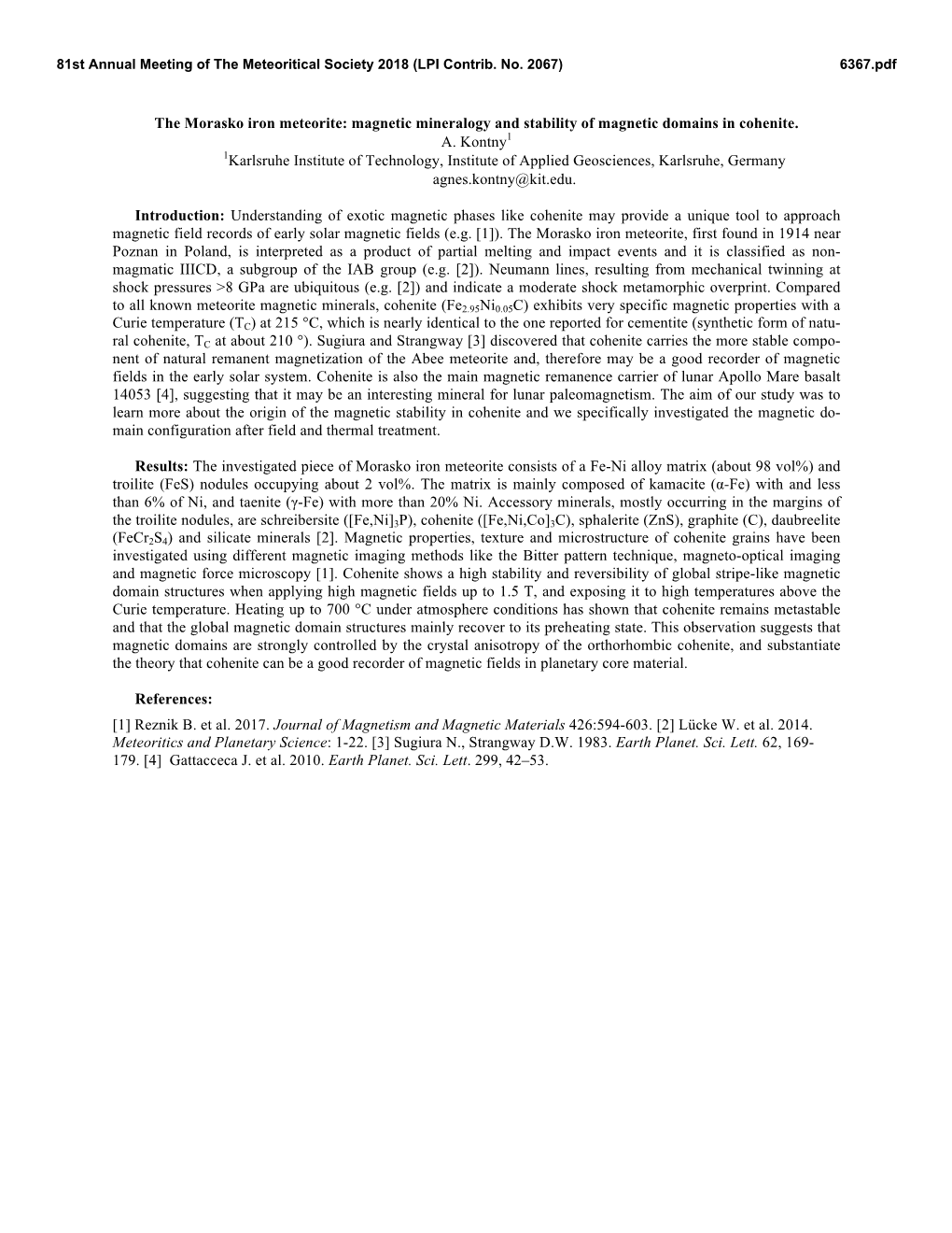 The Morasko Iron Meteorite: Magnetic Mineralogy and Stability of Magnetic Domains in Cohenite