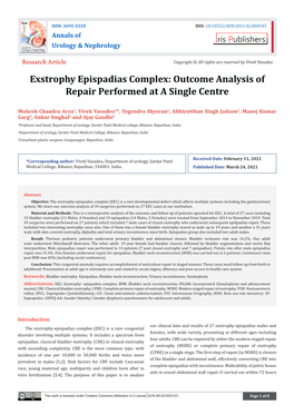 Exstrophy Epispadias Complex: Outcome Analysis of Repair Performed at a Single Centre