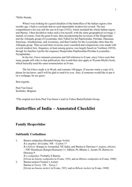 Butterflies of India – Annotated Checklist