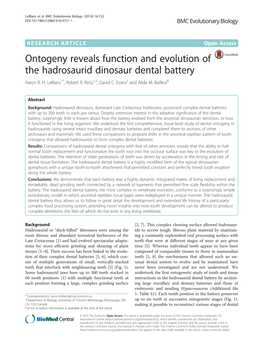 Ontogeny Reveals Function and Evolution of the Hadrosaurid Dinosaur Dental Battery Aaron R