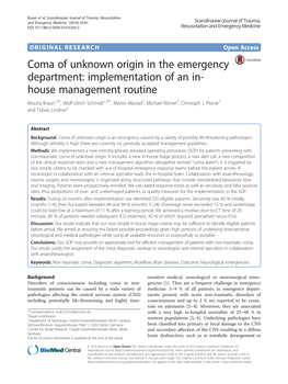 Coma of Unknown Origin in the Emergency Department