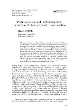Postmodernism and Punk Subculture: Cultures of Authenticity and Deconstruction