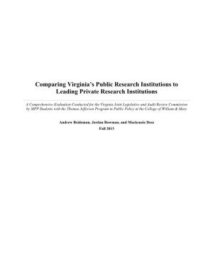 Comparing Virginia's Public Research Institutions to Leading Private Research Institutions