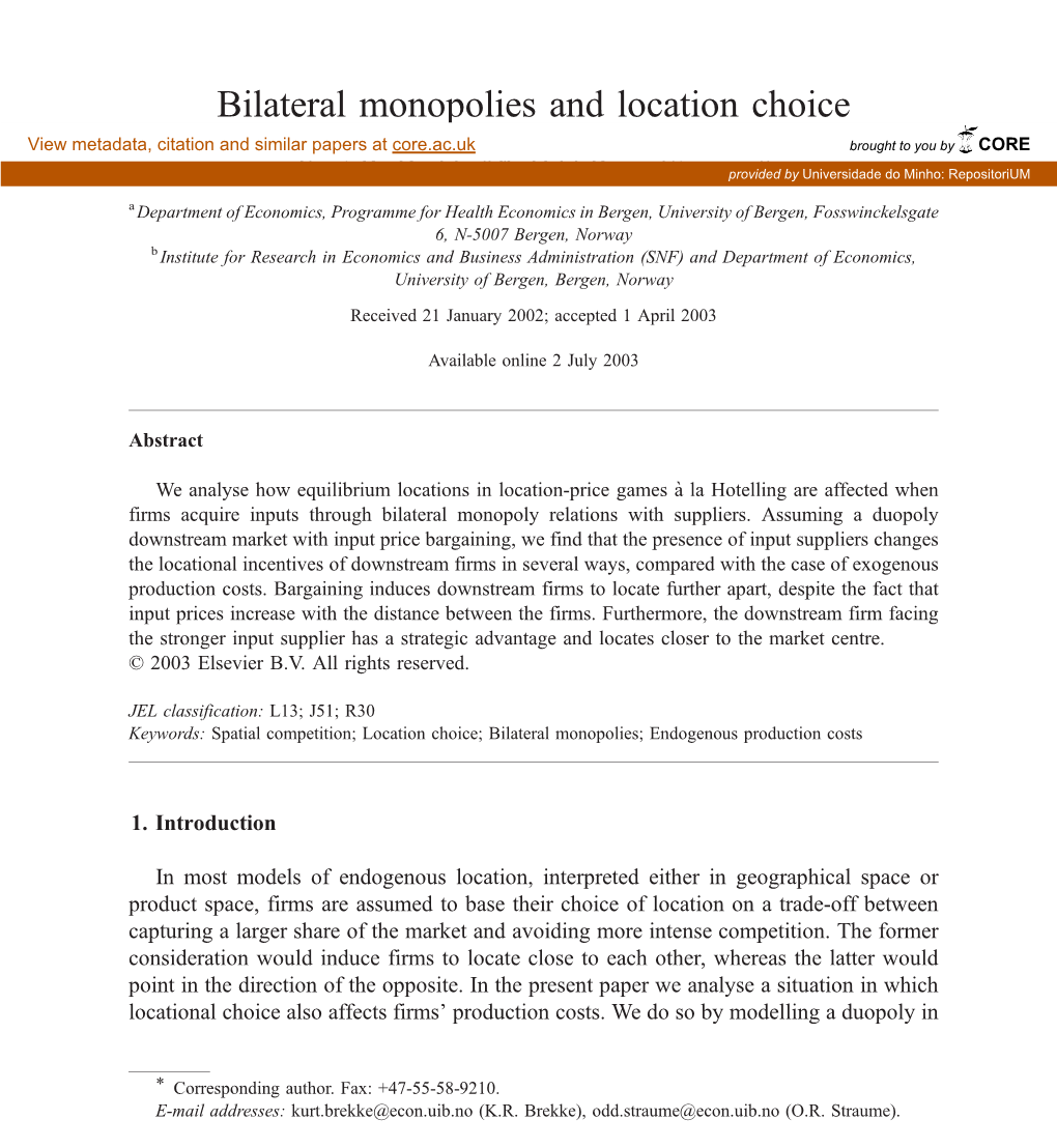 Bilateral Monopolies and Location Choice