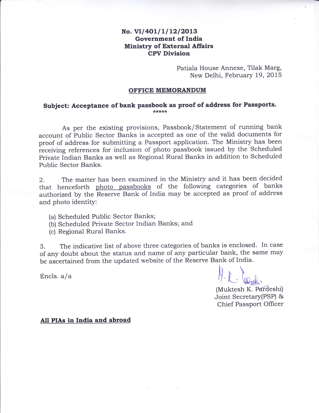 Acceptance of Bank Passbook As Proof of Address for Passports